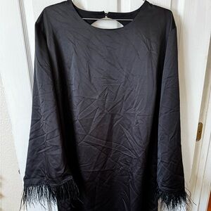 Wayf Charcoal Gray Dress with Feather Accents